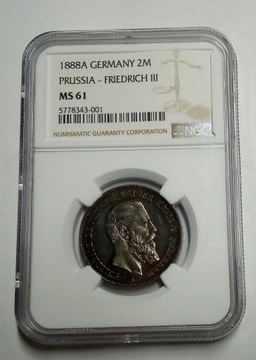 2 marki 1888 A Prusy NGC MS61