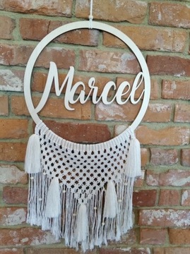 Makrama łapacz snów imię Marcel duża boho handmade