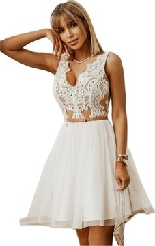 Biała koronkowa krótka sukienka ,rozmiar 40