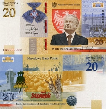 Banknot 20 zł - Warto być Polakiem Lech Kaczyński