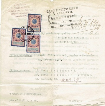 Kraków, 1918, Sąd Powiatowy Cywliny  - pismo