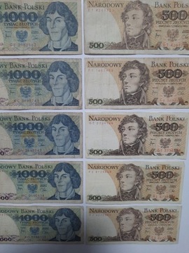 242N' 10 BANKNOTÓW PRL OD 500 ZŁ DO 1000 ZŁOTYCH 