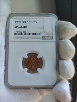 Moneta 2 grosze 1939 NGC MS66RD!!!