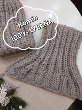 Komin golf wełna handmade rękodzieło jasny beż