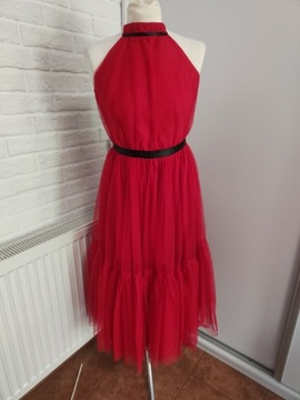 Czerwona sukienka tiulowa midi Lara Emo 36 S