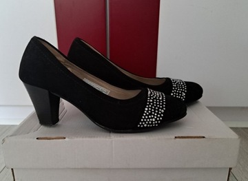 buty półbuty czarne eleganckie na obcasie rozm.38 