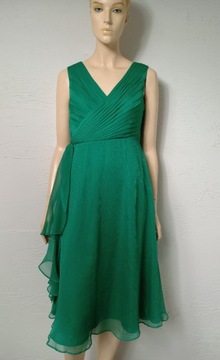 TEATRO wizytowa zielona szyfonowa sukienka 36 S