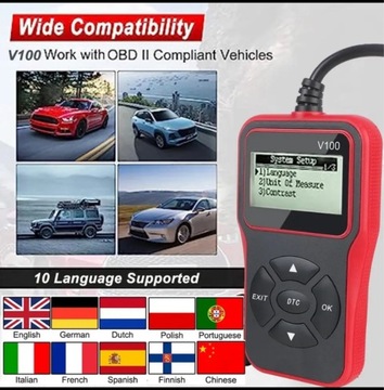 V100 OBD2 czytnik kodów EOBD OBD 2 skaner polski