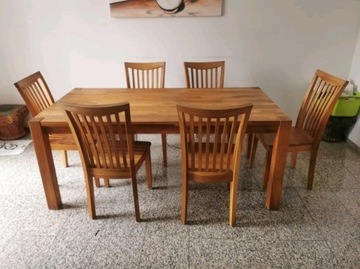 stół rozkładany dębowy + 6 krzeseł, lite drewno