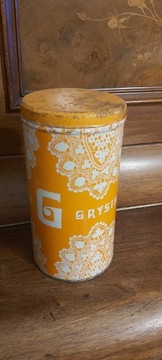 Metalowa puszka do przechowywania mąki z lat 70
