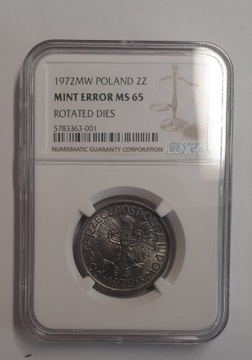 2 złote 1972 Jagody NGC MS65 mint error