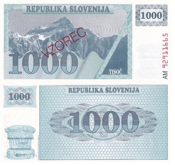 SŁOWENIA 1000 Tolarjev P-9bs.1 1992 UNC SPECIMEN