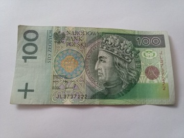 Banknot 100 zł ciekawe numery 