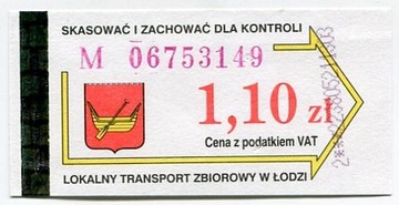 Bilet  Lokalny Transport Zbiorowy Łódź - 1.10zł