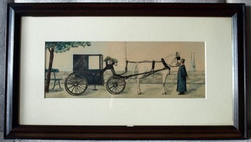 AKWARELA 1908 obraz w ramie sygnowany 70 x 40 cm. 