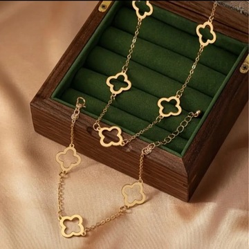Złoty 14k komplet biżuterii naszyjnik i bransoletka A'la Louis Vuitton 