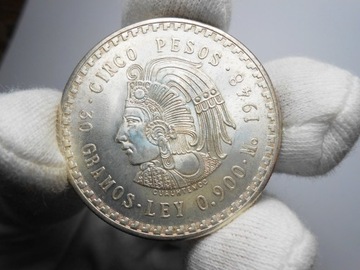 Meksyk, 5 peso, 1948,  srebro 30 g. MENNICZE ! 