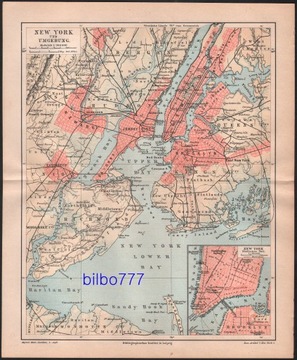 NOWY JORK stary plan miasta z 1888 roku