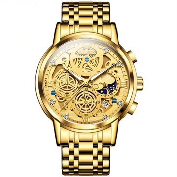 Zegarek męski złoty elegancki bransoleta komunia