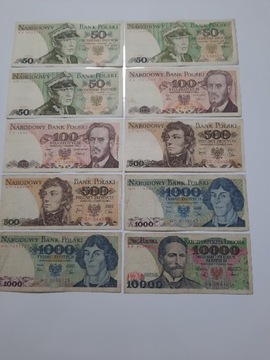 98#N 10 BANKNOTÓW PRL OD 50 ZŁ DO 10.000 TYSIĘCY 