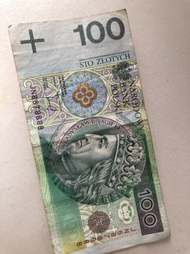 banknot 100zł złotych z sześcioma cyframi ,8’