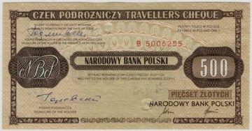 NBP czek podróżny 500 złotych