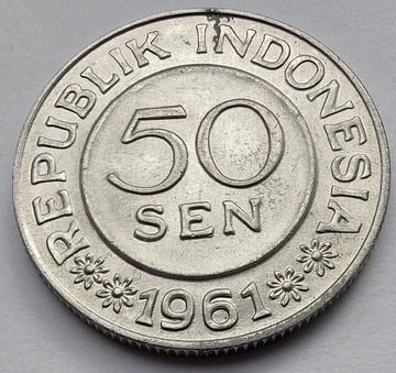 INDONEZJA 50 Sen 1961 aluminum okołoMENNICZA 