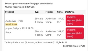 2 bilety na pole namiotowe audioriver 2023