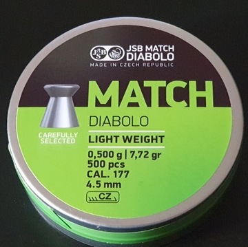 Śrut JSB MATCH diabolo  4.5MM 0.500g 7.72gr 500pcs