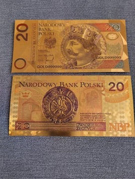 banknot pozłacany 20 złotych