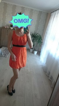 Sukienka pomarańczowa koronkowa krótka S