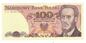 Polska 100 zł  1986 r UNC seria SS