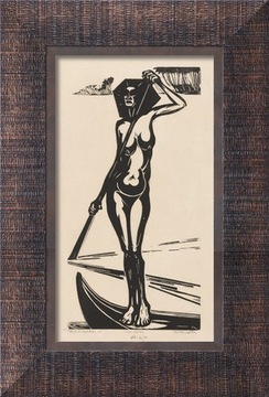 Naga kobieta z wiosłem. Obraz w ramie. 72x48 cm