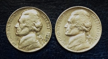 5 CENT--1969-D--  5 CENT--1971 P--USA--- 2 MONETY