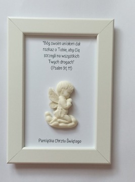 Ramka z aniołem i modlitwą dla chłopca, chrzest 