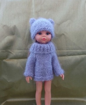 Moherowy sweterek i czapeczka dla lalki Paola 
