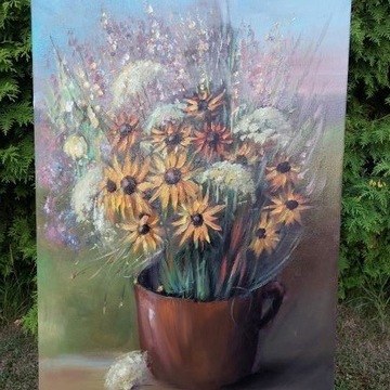 Obraz olejny "Polne, miejskie kwiaty" 50x70