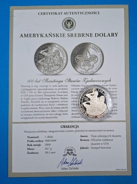 USA 1 dolar 2010, 100 lat skautingu, srebro 0,900