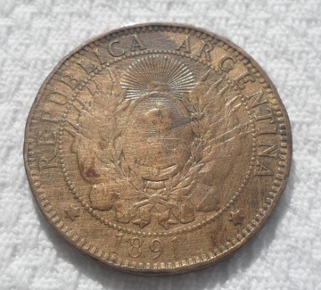 Argentyna Republika 2 centavo 1891 KM# 33 Rzadkie