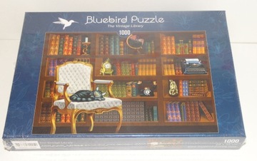 NOWE Puzzle 1000 Bluebird Biblioteka Vintage Kot