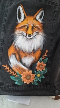 Kurtka jeansowa ręcznie malowana lis