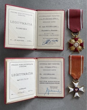 Zestaw medali PRL po jednej osobie z legitymacjami Krzyż OOP i Złoty KZ