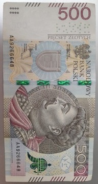 Banknoty 500 złotych seria AA