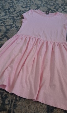 Różowa bawełniana sukienka w kropeczki r.128/134
