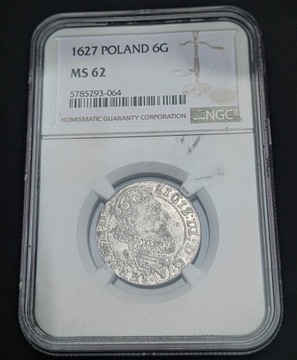 Zygmunt III - szóstak 1627 Kraków - NGC MS62