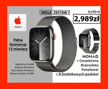 I NOWY STALOWY APPLE WATCH 8 45mm 9 Cellular GW FV