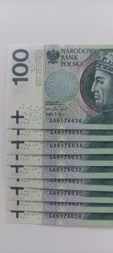 banknoty seria numery kolejno 9szt