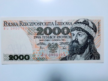 115#N BANKNOT 2000 TYSIĄCE ZŁ  1982 R UNC RZADKA SERIA  BU- NISKI NUMER!!!!