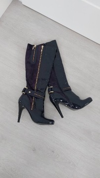 Buty kozaki granat r. 40 nie na szeroką łydkę