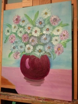 Obraz, kwiaty "michałki",obraz olejny